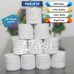 Pack of 10 - Best Barcode Label Roll Sticker 38mm x 28mm  - DTL 1up-1000 pcs/roll 1.5 core inch | masi.pk