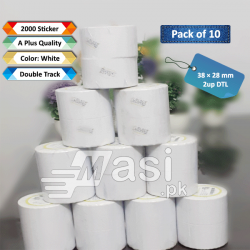 Pack of 10 - Best Barcode Label Roll Sticker 38mm x 28mm  - DTL 2up-2000 pcs/roll 1.5 core inch | masi.pk