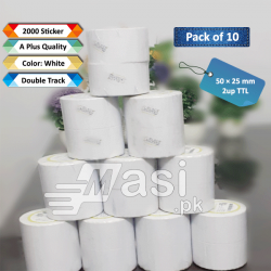 Pack of 10 - Best Barcode Label Roll Sticker 50mm x 25mm  - TTL 2up-2000 pcs/roll 1.5 core inch | masi.pk