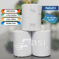 Pack of 3 - Best Barcode Label Roll Sticker 38mm x 28mm  - DTL 2up-2000 pcs/roll 1.5 core inch | masi.pk