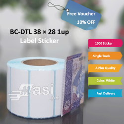 Best Barcode Label Roll Sticker 38mm x 28mm  - DTL 1up-1000 pcs/roll 1.5 core inch | masi.pk
